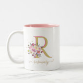Elegant Floral Gold Roze je monogram Tweekleurige Koffiemok (Links)