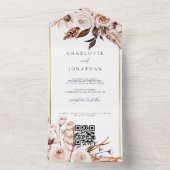 Elegant Floral Gold Rustic Fall Wedding all in one Uitnodiging (Binnen)