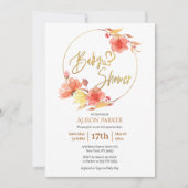 Elegant Floral Gold Script Waterverf Baby shower Kaart (Voorkant)