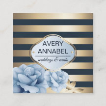 Elegant Floral Gold Stripes om middernacht blauw