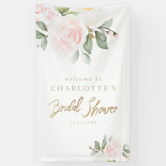 Elegant Floral Gold Vrijgezellenfeest Welkom Spandoek (Verticaal)