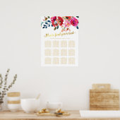 Elegant Floral Gold Wedding 12 Table Seating Chart Poster (Keuken)