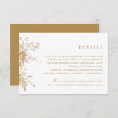 Elegant Floral  Gold Wedding Details Kaart (Voorkant / Achterkant)
