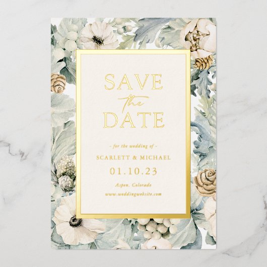 Elegant Floral Gold Wedding Folie Uitnodiging (Voorkant)