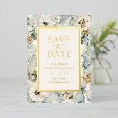 Elegant Floral Gold Wedding Folie Uitnodiging (Staand Voorkant)