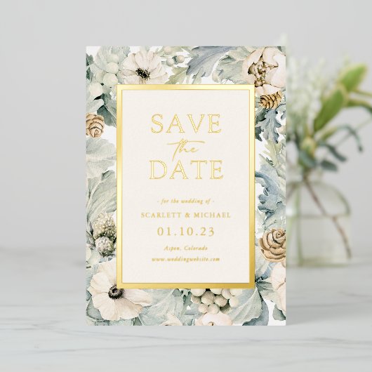 Elegant Floral Gold Wedding Folie Uitnodiging (Staand Voorkant)