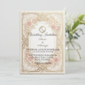 Elegant Floral Gold Wedding Invitation | Editable Kaart (Staand voorkant)
