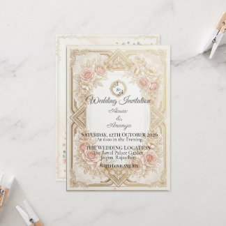 Elegant Floral Gold Wedding Invitation | Editable Kaart