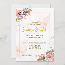 Elegant Floral Gold Wedding Invitation Kaart