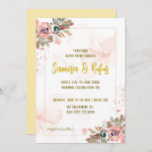 Elegant Floral Gold Wedding Invitation Kaart (Voorkant / Achterkant)