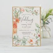 Elegant Floral Gold Wedding Kaart (Staand voorkant)