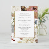 Elegant Floral & Gold Wedding Kaart (Staand voorkant)