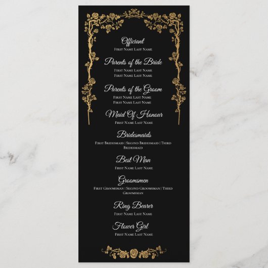 Elegant floral Gothic Wedding Program Menu (Achterkant)