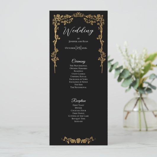 Elegant floral Gothic Wedding Program Menu (Staand voorkant)