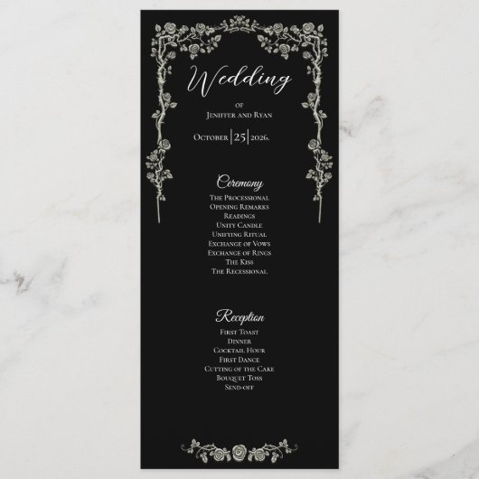 Elegant floral Gothic Wedding Program Menu (Voorkant)