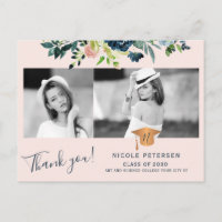Elegant floral graduate photo graduation thank you
