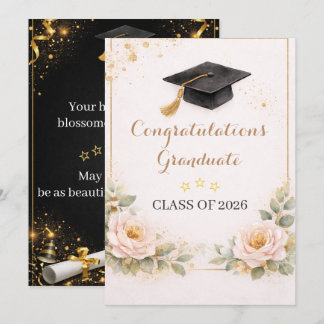 Elegant Floral Graduation Card 2026 Kaart