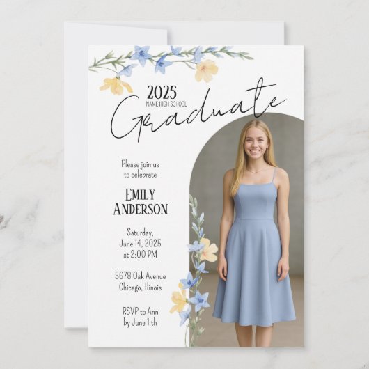 Elegant Floral Graduation  Kaart (Voorkant)