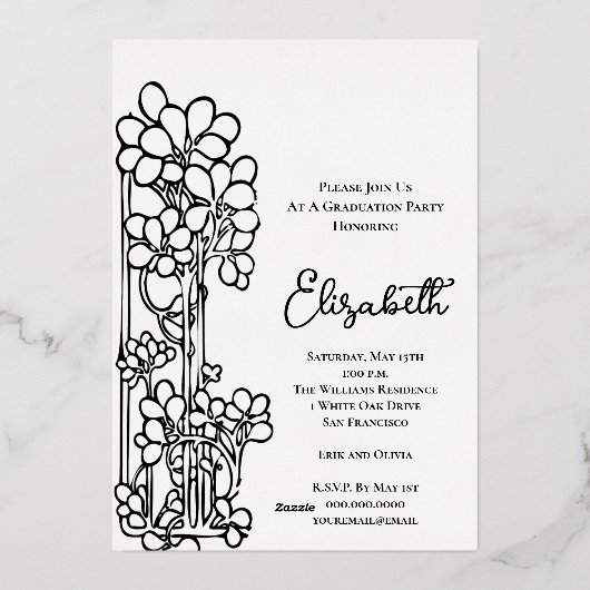Elegant  Floral Graduation Party Folie Uitnodiging (Achterkant)