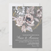 Elegant Floral Gray Pink Wedding Uitnodiging (Voorkant)