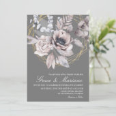 Elegant Floral Gray Pink Wedding Uitnodiging (Staand voorkant)
