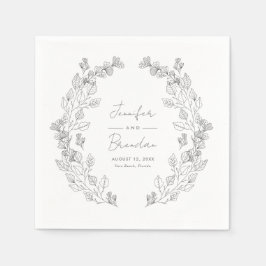 Elegant Floral Gray Wedding Reception Cocktail Servet