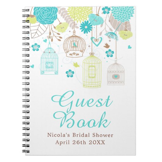 Elegant Floral Green and Blue Bridal Shower Notitieboek (Voorkant)