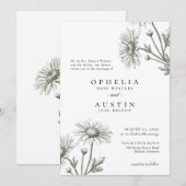 Elegant Floral Green Daisy Sketch Wedding Invitati Kaart (Voorkant / Achterkant)