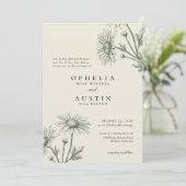 Elegant Floral Green Daisy Sketch Wedding Kaart (Staand voorkant)