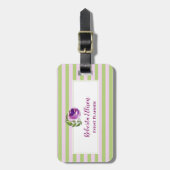 Elegant Floral Green Lila Horizontale Stripes Bagagelabel (Voorkant verticaal)