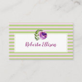 Elegant Floral Green Lila Horizontale Stripes Visitekaartje (Voorkant)