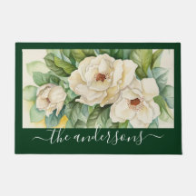 Elegant Floral Green Magnolia Flowers Name Script
