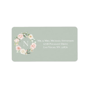 Elegant Floral Green Pink Blush Monogram Weddensch Etiket