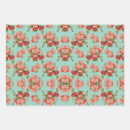 Elegant Floral Green  Polka Dot Stripes Inpakpapier Vel (Voorkant 2)