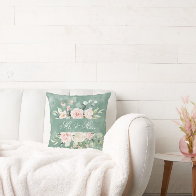 Elegant Floral Green Waterverf de heer Elegant en  Kussen (Bank)