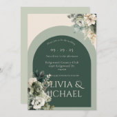 Elegant Floral Green Wedding Kaart (Voorkant / Achterkant)