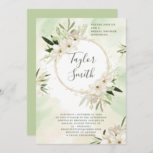 Elegant Floral Greenery Bridal Shower Kaart (Voorkant / Achterkant)