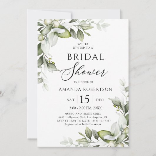 Elegant Floral Greenery Bridal Shower Kaart (Voorkant)