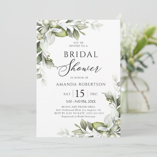 Elegant Floral Greenery Bridal Shower Kaart (Staand voorkant)