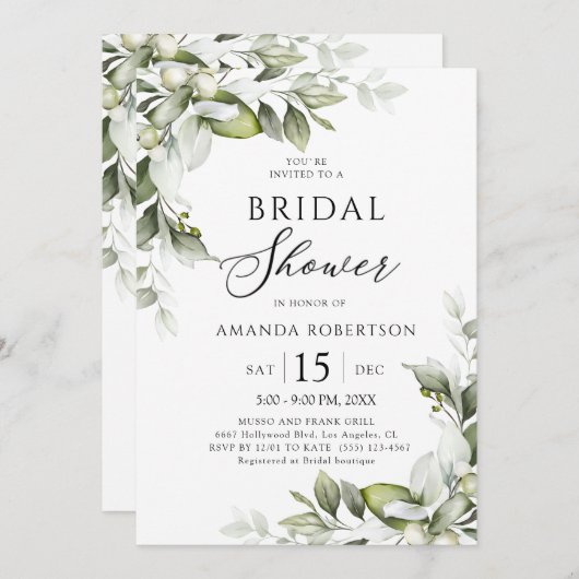 Elegant Floral Greenery Bridal Shower Kaart (Voorkant / Achterkant)