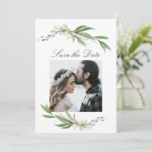 Elegant Floral Greenery Fotografie bruiloft Save The Date (Staand voorkant)