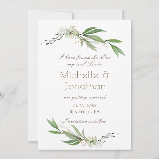 Elegant Floral Greenery Fotografie bruiloft Save The Date (Achterkant)
