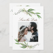 Elegant Floral Greenery Fotografie bruiloft Save The Date (Voorkant / Achterkant)