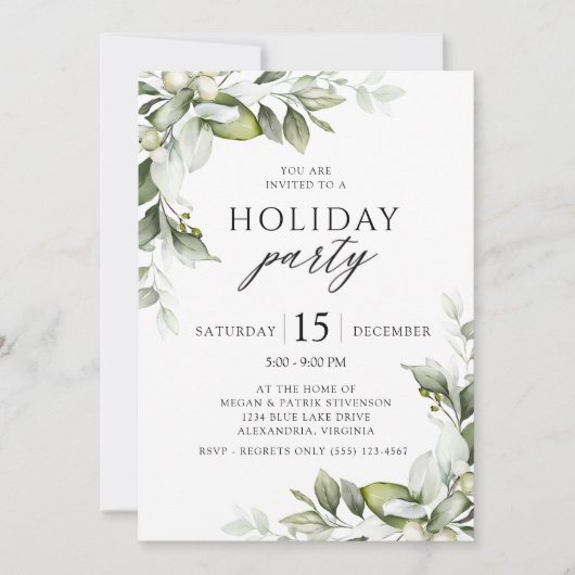 Elegant Floral Greenery Holiday Kaart (Voorkant)
