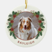 Elegant Floral Greenery Kerstmis 2 Foto Pet Keramisch Ornament (Voorkant)