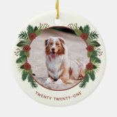 Elegant Floral Greenery Kerstmis 2 Foto Pet Keramisch Ornament (Achterkant)