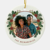 Elegant Floral Greenery Kerstmis 2 Foto serie Keramisch Ornament (Voorkant)