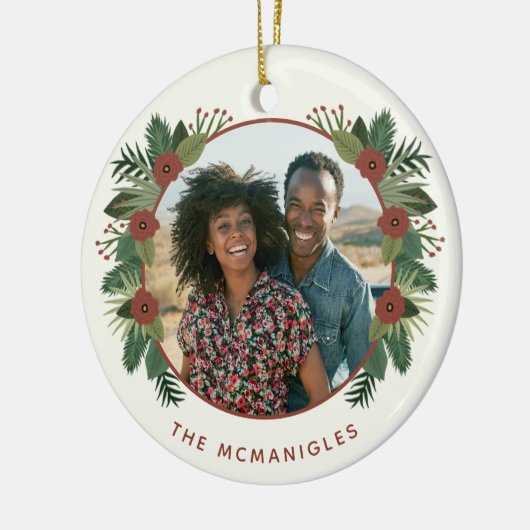 Elegant Floral Greenery Kerstmis 2 Foto serie Keramisch Ornament (Links)