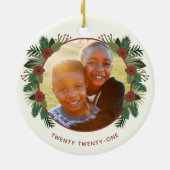 Elegant Floral Greenery Kerstmis 2 Foto serie Keramisch Ornament (Achterkant)