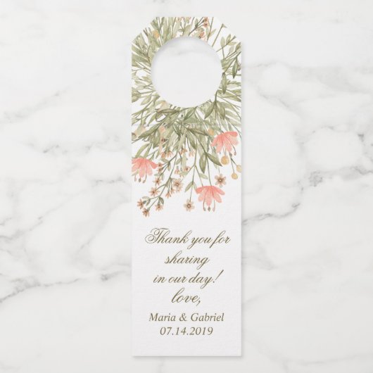 Elegant Floral Greenery. Landbruiloft Flessenhanger (Voorkant)